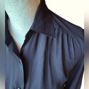 Vintage Navy Chiffon Button Down Blouse. Sz. Medium